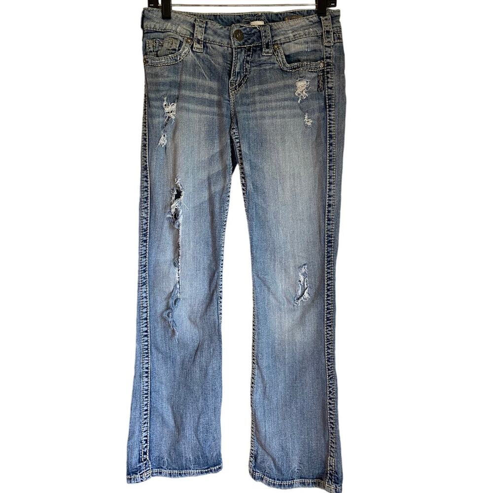 Twisted Boot Cut Silver Jeans Distressed Light Wash